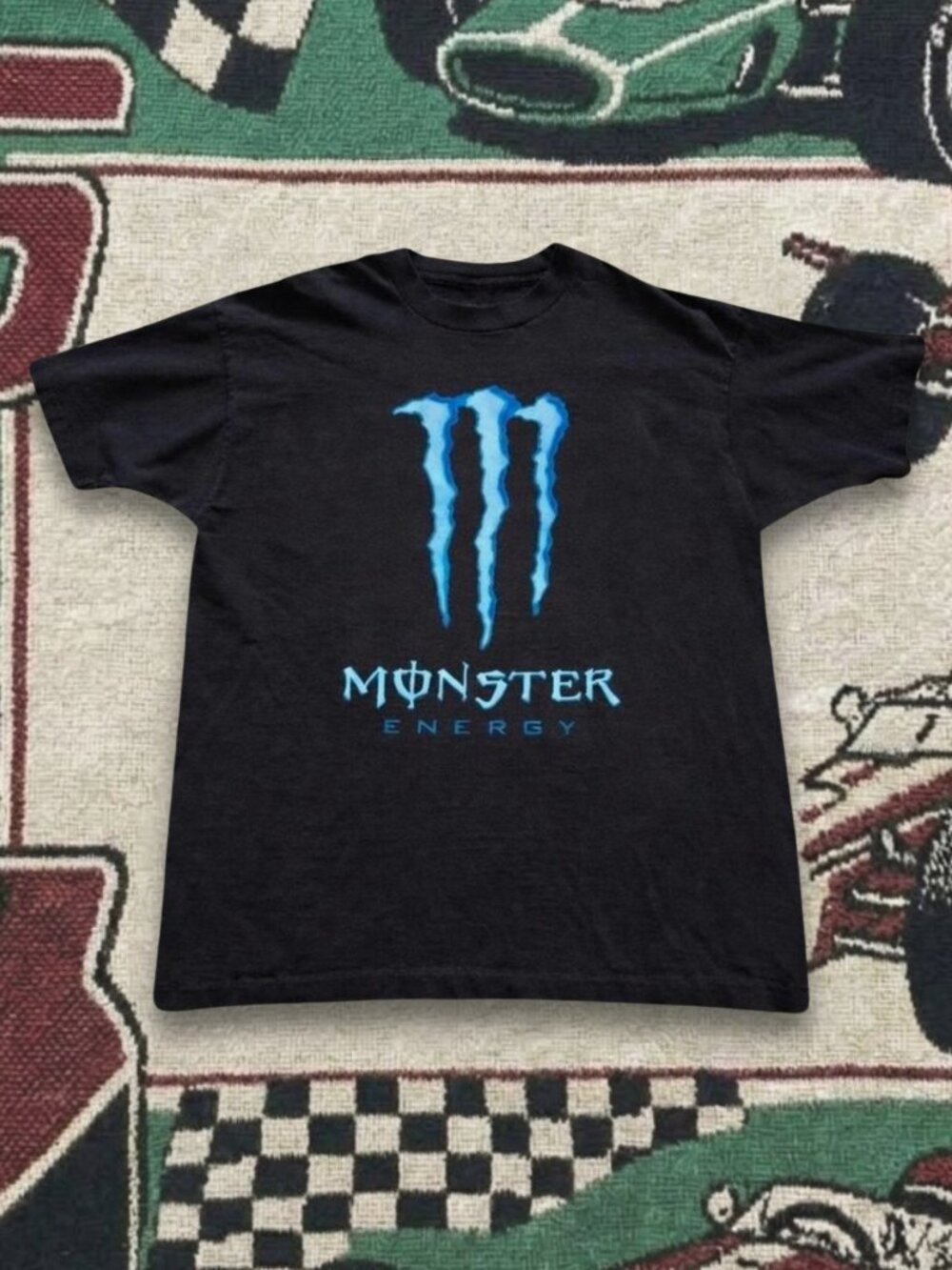 Y2K Monster Energy Drink Blue Claw Logo Black Graphic T-Shirt Unisex